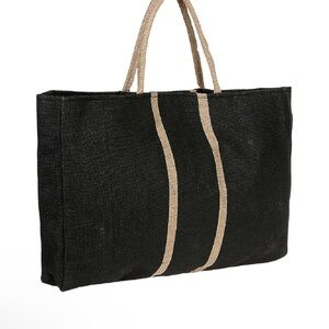 Beach Life by Gottex Black Jute Tote Bag with Tan Handles